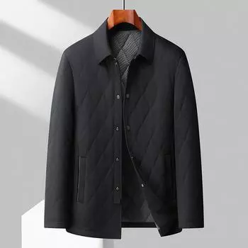 Одежда из шелка Mulberry с хлопковой подкладкой, зимняя, новая, мужская, деловая, теплая, повседневная, с лацканами, одежда с хлопковой подкладкой для пап среднего возраста, стеганая куртка 170 чёрный