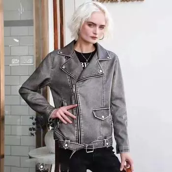 Одежда из состаренной кожи в уличном стиле, женская осенняя одежда, свободные и облегающие куртки из искусственной кожи в мотоциклетном стиле, короткие куртки в гонконгском стиле M