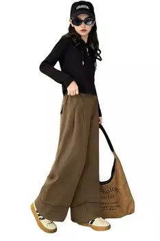 Одежда Комплект из 2 предметов для девочек младшего возраста Комплект для девочек Парка с длинным рукавом Спортивные штаны Спортивная одежда Толстовка Комплект верха и низа Детская одежда Стильная 120 130 140 чёрный