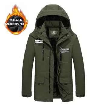 Одежда Куртки Деловые Длинные Толстые Пальто Мужские Однотонные Парки Модные Пальто Верхняя Одежда Теплые M светло-синий