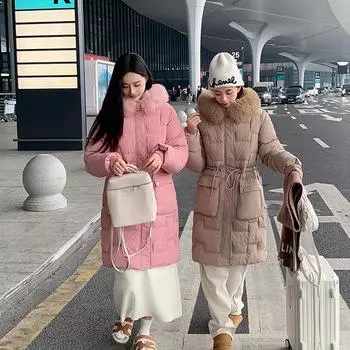 Одежда на пуховой подкладке из хлопка Женское зимнее пальто средней и длинной талии, тонкое Утолщенная куртка на хлопковой подкладке Ежегодный прилив M чёрный