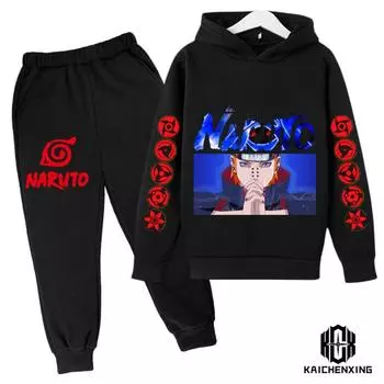 Одежда Наруто для мальчиков и девочек, детский повседневный костюм-свитшот, спортивный костюм для мальчиков, детский брендовый спортивный костюм, толстовки, топы + штаны, комплект из 2 предметов 120