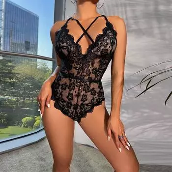 Одежда новая эротическая комбинезон сетка кружево крест халтер сексуальная перспектива эротическое нижнее белье S