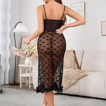 Одежда Новое сексуальное нижнее белье Сексуальное женское кружевное полое сетчатое длинное платье Домашняя одежда Секс-комплект S