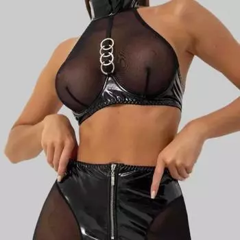 Одежда новое сексуальное нижнее белье кожа сетка перспектива сексуальное выдолбленное спинка шея висит секс интерес сбор нижнее белье S