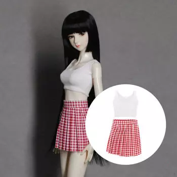 Одежда Плиссированная юбка Клетчатая ткань Одежда 1/3 DIY Наряды Повседневная ручная работа для девочек Red White