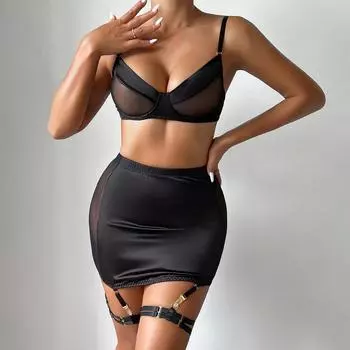 Одежда, популярная, взрывная, чистое желание, усовершенствованный соблазн, подтяжки, перспектива, сетка, пряжа, сборка, стальное кольцо, сексуальная ночная рубашка, комплект нижнего белья S