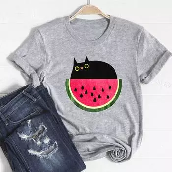 Одежда, повседневная женская футболка с коротким рукавом в стиле 90-х годов, милый стиль, трендовый кот, домашнее животное, женская футболка с принтом, модная футболка S