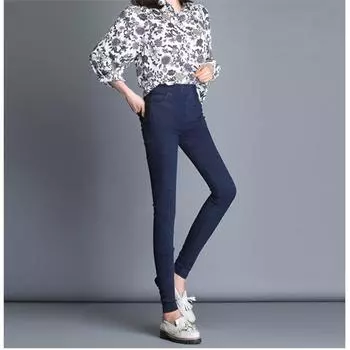 Одежда S-6XL брюки для женщин зимние узкие тонкие женские брюки с высокой талией женские эластичные брюки-карандаш Pantalon Femme S синий