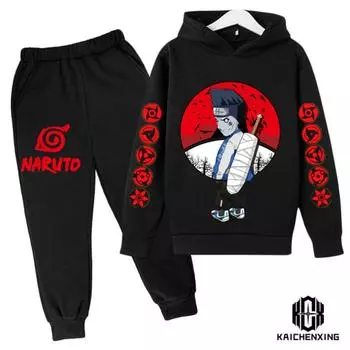 Одежда с длинными рукавами Наруто для мальчиков, одежда для детей 4–14 лет, детские комплекты, повседневный хлопковый спортивный костюм для маленьких мальчиков, комплект с капюшоном и штанами 130