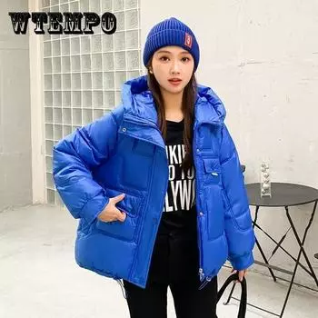 Одежда с хлопковой подкладкой для женщин, короткая зимняя новая одежда с хлопковой подкладкой, пальто большого размера с капюшоном, утолщенная свободная куртка с хлопковой подкладкой для женщин M бежевый