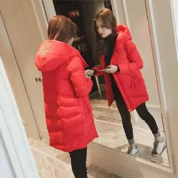 Одежда с хлопковой подкладкой, женская куртка средней длины, свободное повседневное студенческое утепленное новое корейское пальто M чёрный