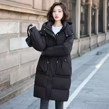 Одежда с хлопковой подкладкой, женская, средней и длинной длины выше колена, зимняя, новая, с талией и тонким утолщенным пальто, стеганая куртка M коричневый