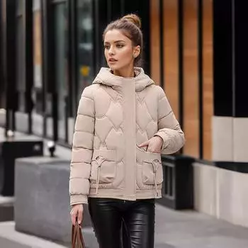 Одежда с капюшоном и хлопковой подкладкой, женская короткая корейская версия модной темпераментной одежды для девушек с хлопковой подкладкой в стиле колледжа, однотонная зимняя новая M белый