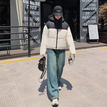 Одежда с капюшоном пуховая хлопковая одежда женская свободная зимняя утолщенная модная универсальная теплая куртка M белый