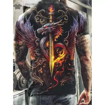 Одежда с принтом дракона Мужская Забавная мужская летняя одежда Футболка Мужская Футболка с коротким рукавом Дракон S