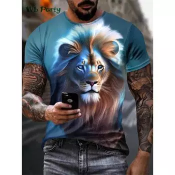 Одежда с принтом льва, мужские футболки с графическим принтом, мужская летняя одежда с 3D-принтом, повседневная футболка с коротким рукавом и круглым вырезом, футболки с графическим принтом льва XXS