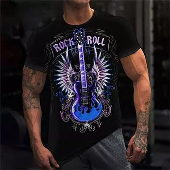 Одежда с принтом рок-гитары для мужчин, винтажная одежда, мужская летняя одежда, свободная футболка для мужчин, футболка с коротким рукавом, футболка с рисунком гитары для мужчин S