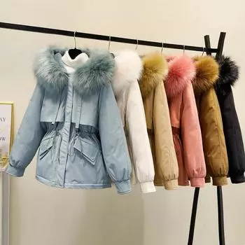 Одежда с пуховой подкладкой из хлопка для женщин зимой. Новая свободная одежда с хлопковой подкладкой, короткая подкладочная куртка, которая превзойдет стеганые куртки и пуховики. M 90--55kg светло-синий