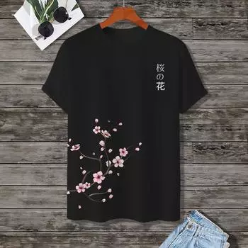Одежда с рисунком цветущей вишни на 3D-принте, мужская футболка, модные топы с коротким рукавом, летние новые японские уличные футболки с круглым вырезом S