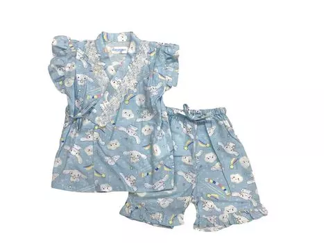 Одежда Sanrio Cinnamoroll Jinbei с оборками на рукавах сверху и снизу, японский летний хлопок 151314410 Саксофон 100 [Takihyo] Детская одежда для девочек,