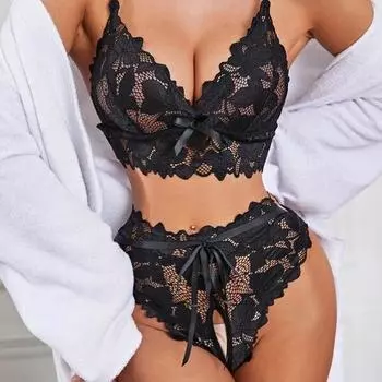 Одежда сексуальное нижнее белье кружево полое перспектива открытый файл большая грудь трехточечный комплект из двух частей S
