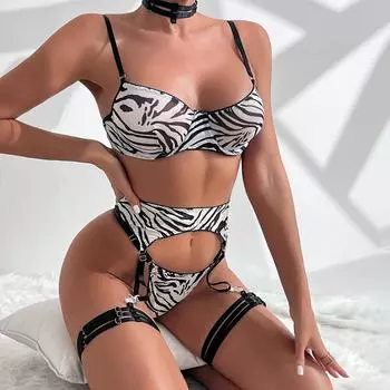 Одежда Сексуальное нижнее белье Сетчатый принт Зебра Перспектива Сборка Сексуальный Дикий Пояс Шея Чехол Удобный S