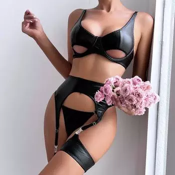 Одежда сексуальное нижнее белье сексуальное полое кожаное собрать простое трехсекционное женское пятно S
