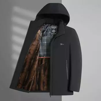 Одежда среднего и пожилого возраста с хлопковой подкладкой, зимняя, большого размера, бархатная, утолщенная, с капюшоном, модная, Parker Trend, мужская, хлопковая одежда для пап 175