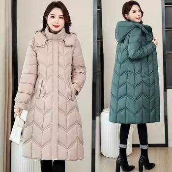 Одежда средней и большой длины. Зимняя съемная шапка. Куртка облегающего кроя для мам среднего возраста. XL чёрный