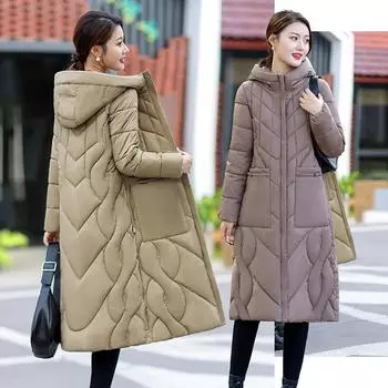 Одежда средних и больших размеров, зимняя одежда со съемной шапкой, приталенная и теплая куртка для мам среднего возраста XL чёрный