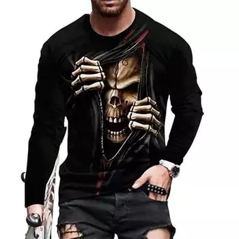 Одежда унисекс с принтом черепа Модная футболка унисекс с длинным рукавом Унисекс Винтажные футболки с рисунком черепа Повседневные свободные рубашки унисекс Топы 4XL