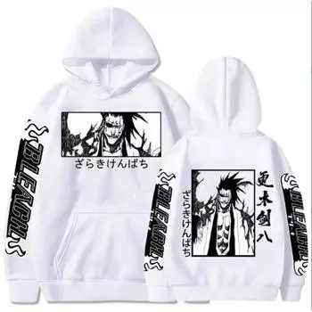 Одежда в стиле аниме Bleach Zaraki Kenpachi Print Hooded Men Women Prevenious Hoodies Casual Loose Streetwear Harajuku Unisex Sweatshirt XS белый