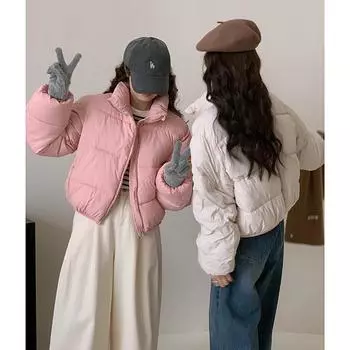 Одежда в стиле Кендо, женская утолщенная куртка с воротником-стойкой, короткая одежда, осень и зима, новые свободные пальто S чёрный