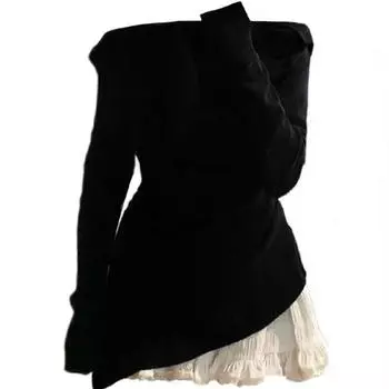 Одежда высокого качества, комплект из 2 юбок, роскошный топ с длинными рукавами и эластичной резинкой на талии, юбка трапециевидной формы, кокетка, осень-зима S чёрный