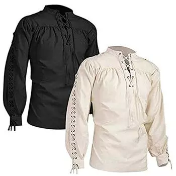 Одежда высшего качества для мужчин, средневековая рубашка, туника, викинг, лучник, воин, рыцарь, топы, костюмы для косплея эпохи Возрождения, хлопковые повязки с длинными рукавами L бежевый