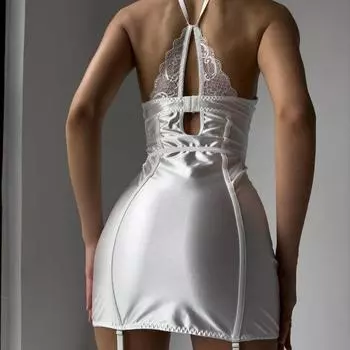 Одежда взрывная кружевная перспектива нагрудная повязка висит шейная поддержка собирающаяся стальное кольцо пижама женская сексуальная комбинезон S