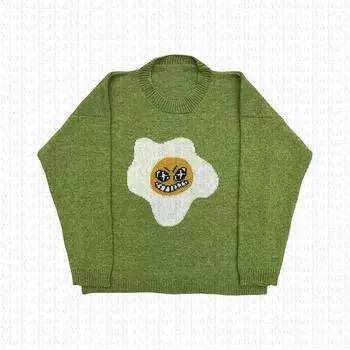 Одежда Y2K, мужской пуловер с портретом, женская вязаная уличная одежда для девочек, большие размеры, Harajuku, вязаный винтажный свитер с круглым вырезом OneSize зелёный