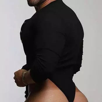 Одежда забавный комбинезон мужской, дизайн чувственный сексуальный длинный рукав футболка обтягивающая эластичная домашняя одежда мужская S