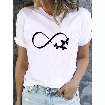 Одежда Женская бабочка Тренд Милая Милая Графическая Футболка с Коротким Рукавом Женская Футболка с Принтом Модная Базовая Футболка Верхняя Одежда S