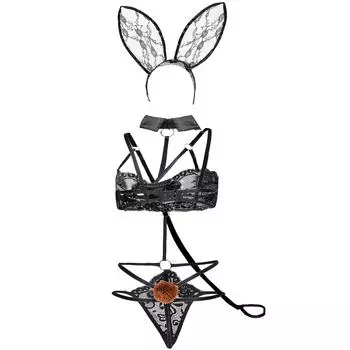 Одежда Женская одежда для кроликов, униформа, сексуальная цельная одежда для девочек-кроликов с тремя точками, комплект женского сексуального нижнего белья M
