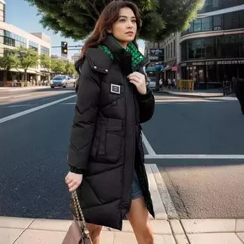 одежда женская средняя и длинная осень и зима новая свободная утолщенная теплая с капюшоном модная универсальная куртка M