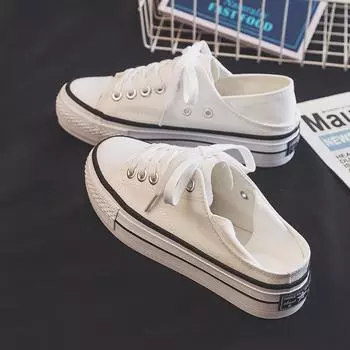 Один ботинок, два полуботинка из парусины с толстой подошвой, универсальные женские и одна педаль, ленивые туфли Tide 35 белый