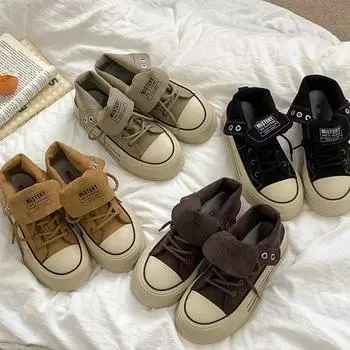 Один ботинок и два ретро новых толстых подошвах 2024 года, нишевая осенняя одежда, универсальные туфли для сноуборда, женские высокие парусиновые туфли для женщин 35 чёрный