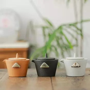 Один чайник, две чашки, портативный дорожный набор для быстрого приготовления, японский керамический чайный сервиз для кунг-фу, небольшой набор, мини-чайник из грубой керамики для улицы