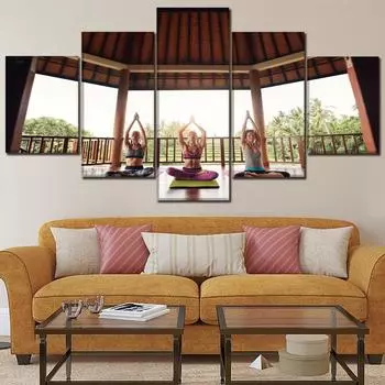 Один комплект, 5 шт., модульная картина для фитнеса и йоги для девочек, домашнее декоративное настенное искусство, современный тип печати на холсте, спортивная картина, рамка без рамки 20x35cm*2 20x45cm*2 20x55cm*1