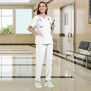 Один комплект,Иностранная торговля, Лето,С короткими рукавами,Одежда для мытья рук врача,Медицинская рабочая одежда M темно-синий