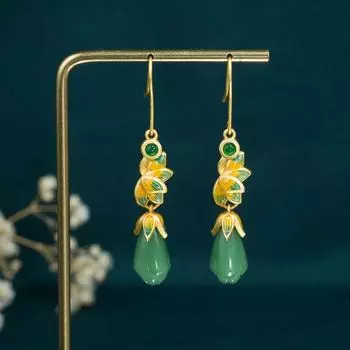 Один миллиард китайских шикарных винтажных новых китайских ювелирных изделий, цвет эмали, небольшая толпа, цветок Юлан, имитирующий нефрит Хотан, серьги в древнем стиле, аксессуар для девочек