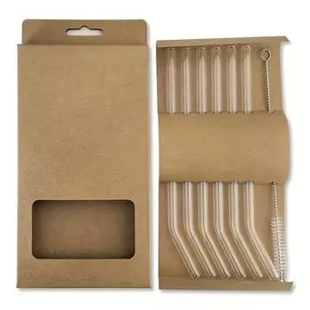 Один набор из 6 трубочек + 1 соломинка для сока из прозрачного боросиликатного стекла с щеткой, термостойкая, моющаяся и многоразовая. 6+1