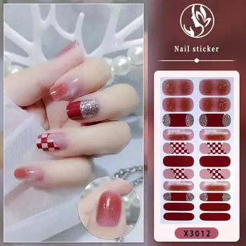 Один палец, два с 22 пальцами, сплошной шахматный узор, руки и ноги, гель для ногтей, масляная пленка, наклейки для ногтей, дизайн ногтей, все прилипают X3001